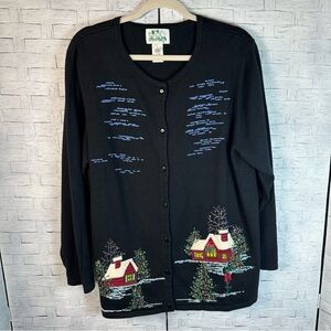 Quaker Factory vintage Embroidered beaded Christmas holiday Sweater  plus size
